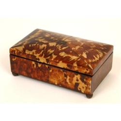 A Late Regency Tortoiseshell Work Box, the segmented top inset a small white metal plaque, initia...