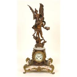 A Late 19th Century French Mantle Clock, the 8 cm diameter dial painted flowers, with Roman numer...