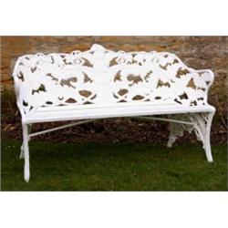 A Cast Iron Coalbrookdale Style Fern Pattern Garden Bench, painted white, 150 cm  See illustratio...