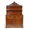 Image 1 : A Victorian Mahogany Chiffonier, with fruit and scroll carved pressed rail above two shelves, the...