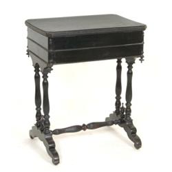 A Late 19th Century Continental Work Table, on reeded baluster legs, joined by a similar stretche...