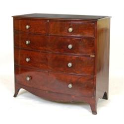 An Early 19th Century Bow Front Mahogany Chest, of two short and three graduated long drawers, on...