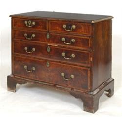 An Early 18th Century Chest, of two short, and three graduated long drawers, veneered in burr wal...