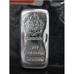.999 Silver Scottsdale Lion 100 gram bar