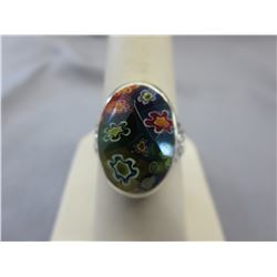 Sterling Silver Murano glass ring - cushion cut