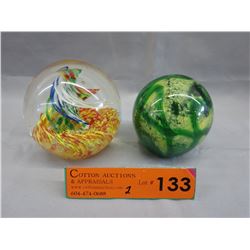2 Art glass paperweights