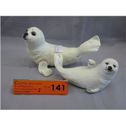 2 Fine Bisque porcelain seal pup figurines