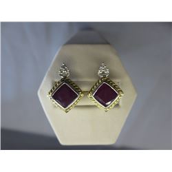 New - Ladies Silver Ruby & Diamond Earrings