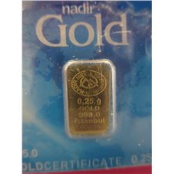 1/4 Gram .995 Fine Gold Sealed Gold Bar