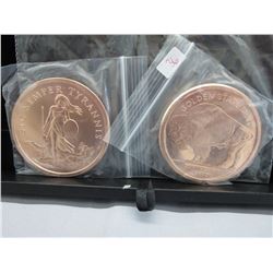 2 x 5 Troy oz. of .999 Fine Copper Bullion Rounds