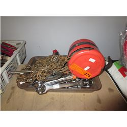 Pulley with chain & socket wrenches - used