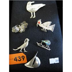 6 Vintage Silver brooches
