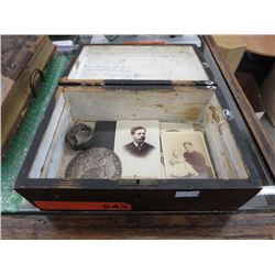 Victorian wood box & photographs