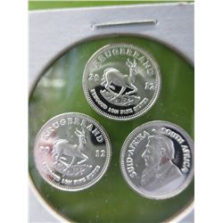 3 x .999 Silver 1 g. S. African Krugerrand rounds