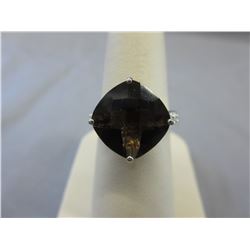 Smokey Quartz & Diamond dinner ring - Cushion cut