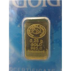 1/4 Gram .995 Gold Nadir Mint Investor bar