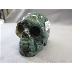 566 CT Green Zebra Jasper gemstone skull
