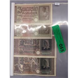 4 Nazi German Eagle & Swastika Reichsmark bills