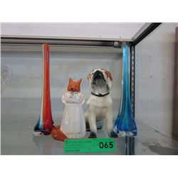 Art glass bud vases & porcelain figurines