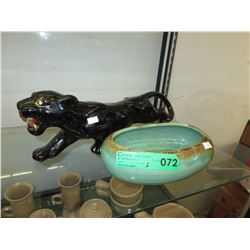 Vintage Panther statue & Roseville dish