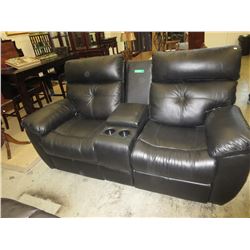 NEW - Black Leather Power Reclining Love Seat