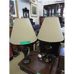 Pair of bronze coloured table lamps w/ shades