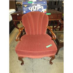 Vintage upholstered wood arm chair