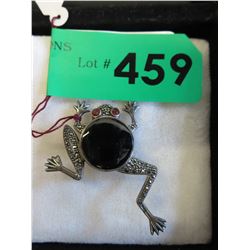 Sterling Silver Onyx & Marcasite frog brooch