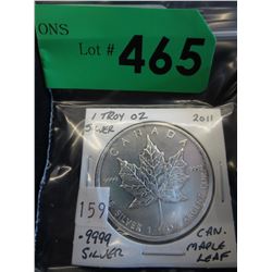 1 Troy Ounce - 2011 Fine Silver  Maple Leaf coin