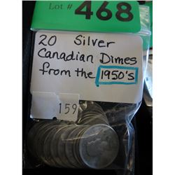 20 Silver Canadian dimes from the 1950's