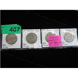 4 Canadian Wartime Silver 50¢ coins