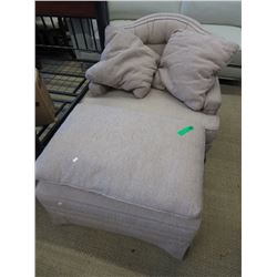 Vintage upholstered armchair & stool