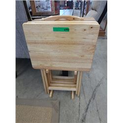 Set of pine TV trays on stand - used
