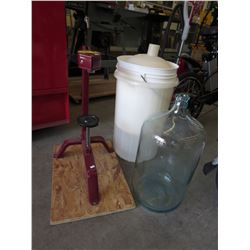 Floor standing wine bottle corker & supplies