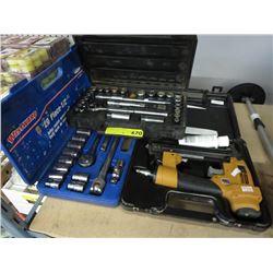 Air powered brad nailer & 2 socket sets - used
