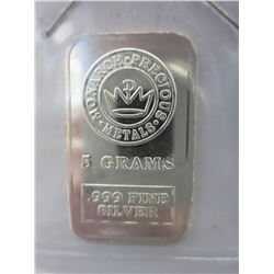 .999 Silver hand poured & stamped 5 gram bar