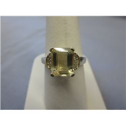 Emerald cut Citrine & Diamond ring