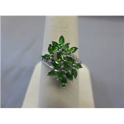 Green Marquise-Cut Chrome Diopside Cluster Ring