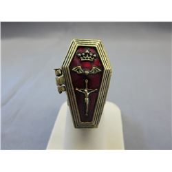 Bronze coloured & red enamel poison ring