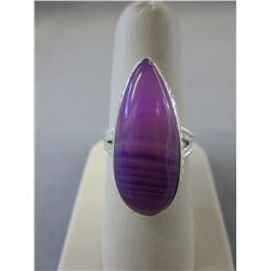 Pink & purple Botswana Agate Pear shaped ring