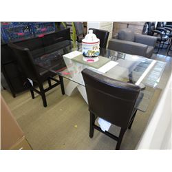 NEW - Glass Top Table & 4 Bonded Leather Chairs
