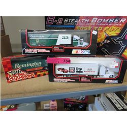 3 Die-cast scale model NASCAR team transporters