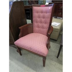 Upholstered chair with rattan sides - used