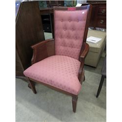 Upholstered chair with rattan sides - used