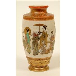 A Satsuma Earthenware Vase, of baluster form, decorated a procession of figures, (two small hairl...