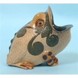 A Doulton Stoneware Spoon Warmer, in the form of a frog, with tattooed style decoration, by Mark...