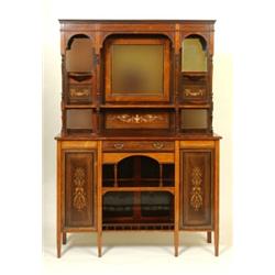 A Late Victorian Rosewood Side Cabinet, inlaid with ribbons, urns, scrolling of foliage and flowe...
