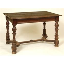 A Late 18th/Early 19th Century Continental Oak Side Table, with a frieze drawer, on tapering turn...