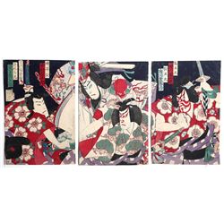 Morikawa Chikashige, Kabuki, Woodblock Triptych