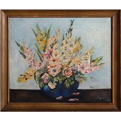 G. Myers, Flowers in Blue Vase, Oil Painting